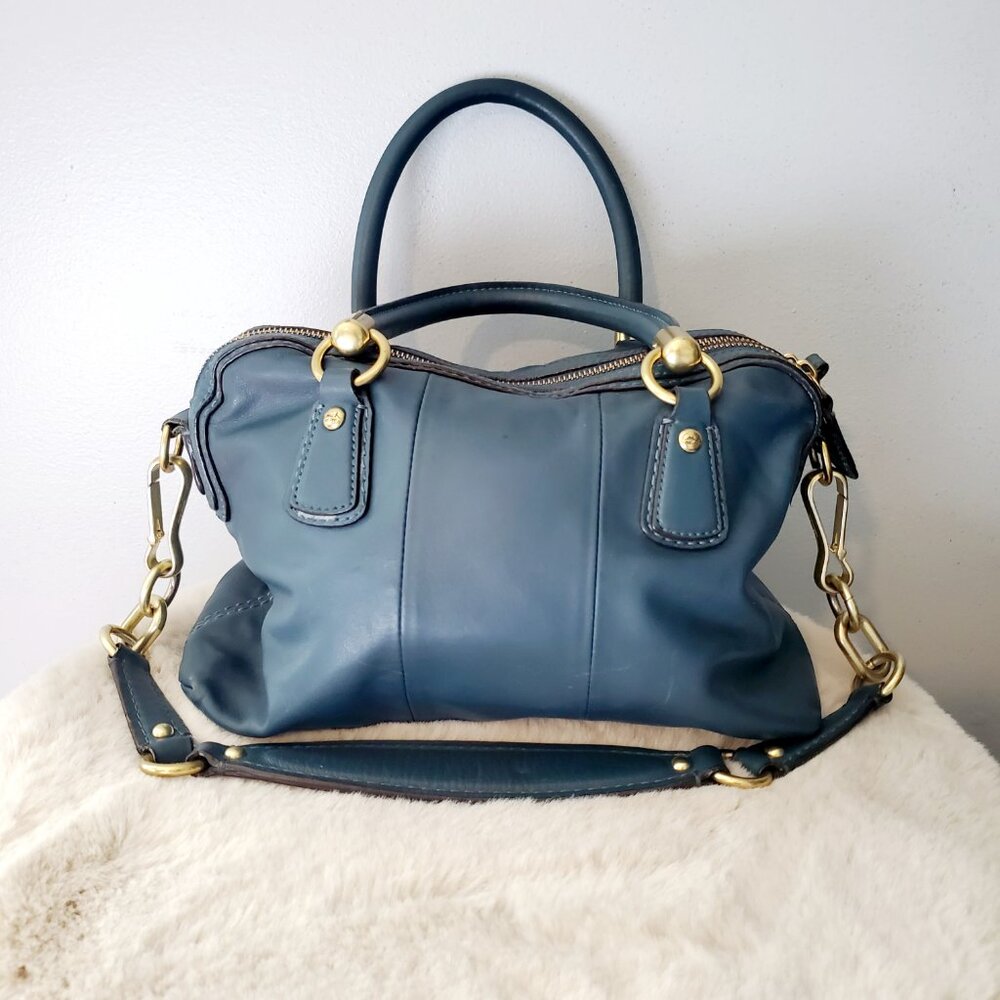 Coach Authentic Leather Satchel Teal Blue Gold Hardware 2009 w/ Certificat - Picture 2 of 16
